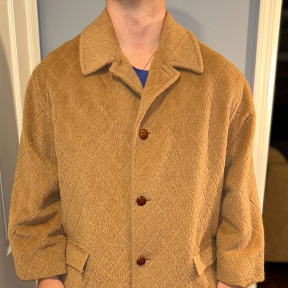 Sulka Italian-Made Camel /Alpaca Diamond-Quilted Oversized Boxy, Coat, Men XL - Picture 1 of 12